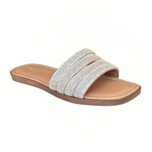 Mariella Rhinestone Slide Sandals Sparkly Crystal Multi Strap Flat Sandal 9.5